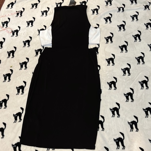 Zara | Women’s Black Dress w| White Side Panel Cutout | Black / White Large. New - Picture 8 of 9